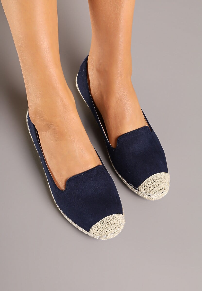 Granatowe Espadryle z Motywem Plecionki Ralomea 3