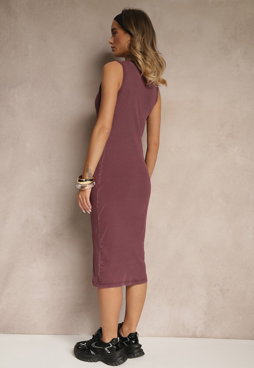 Fioletowa Prążkowana Sukienka z Bawełny Typu Bodycon Ralithia 3