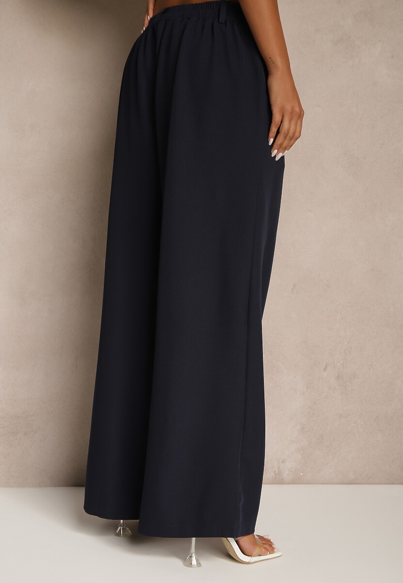 Granatowe Spodnie o Szerokim Kroju High Waist Dolarenna 3