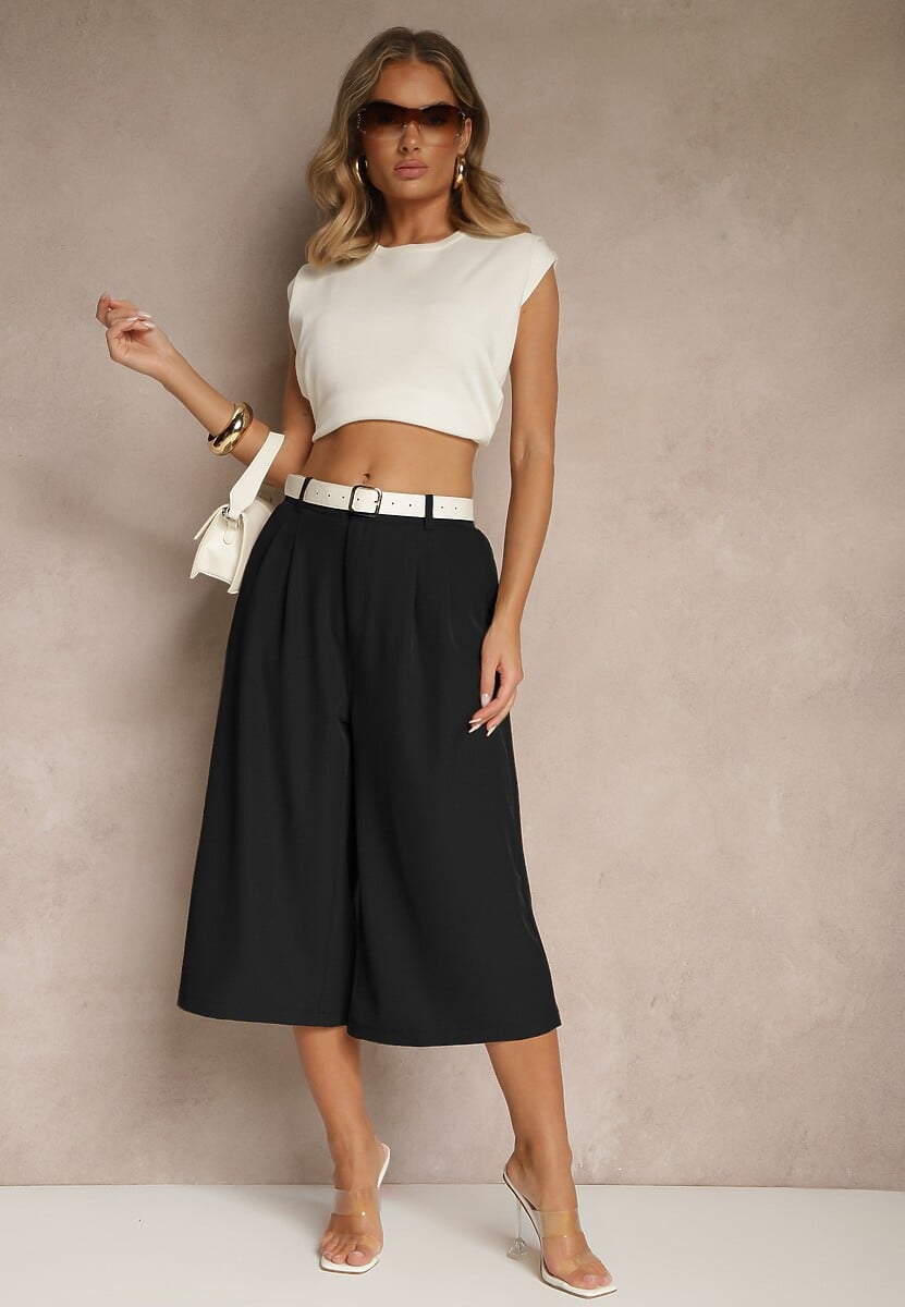 Czarne Eleganckie Spodnie Typu Culottes Silunea 2
