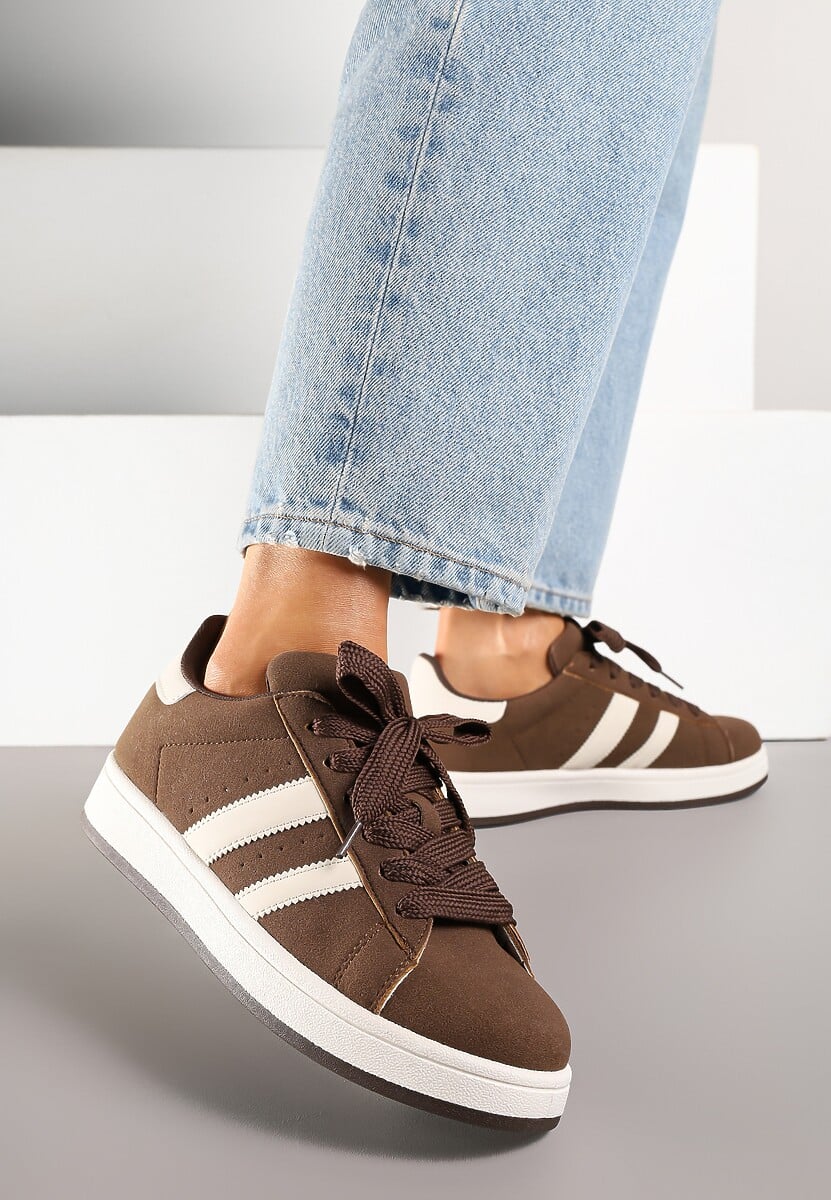 Brązowe Sneakersy Ozdobione Paskami Dolirenna 2