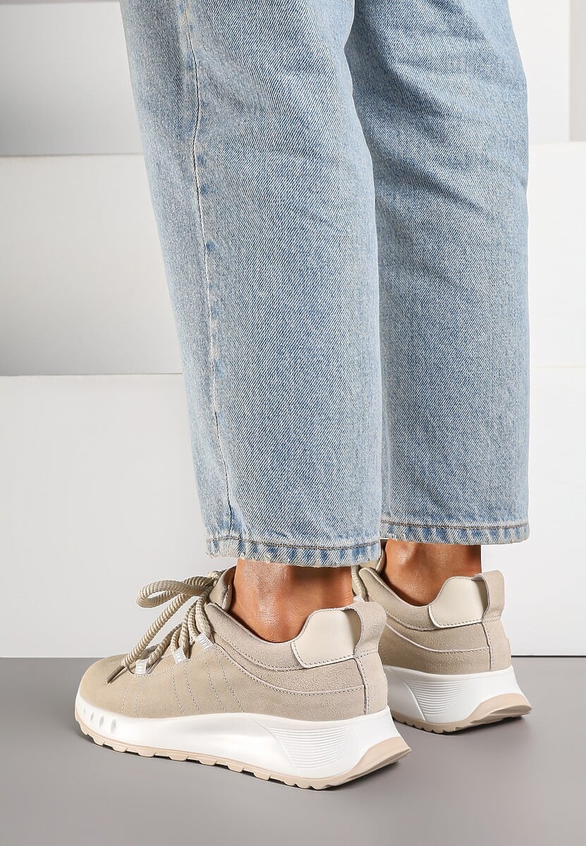 Beżowe Zamszowe Sneakersy z Wkładką ze Skóry Naturalnej Dolavienne 3