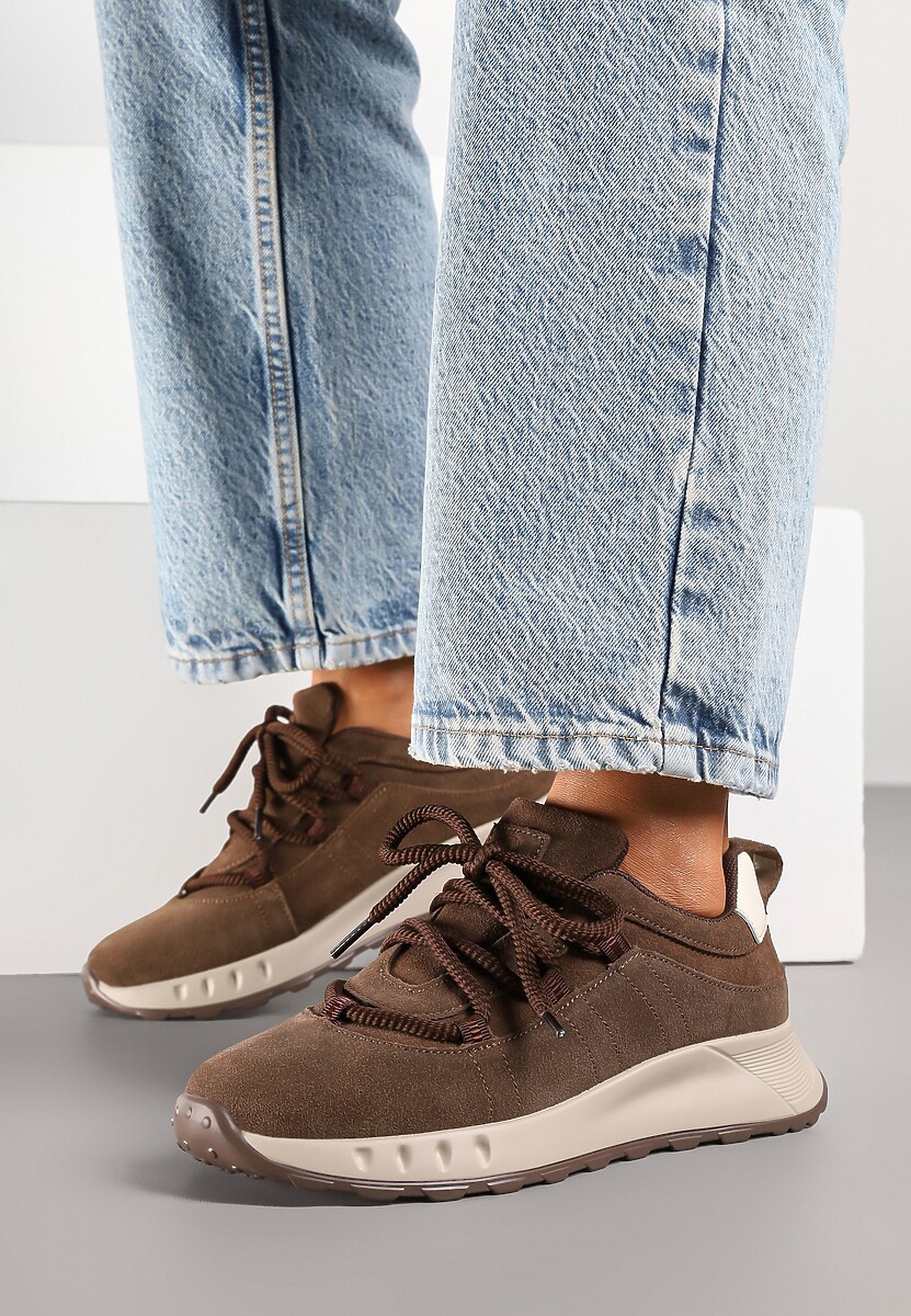 Brązowe Zamszowe Sneakersy z Wkładką ze Skóry Naturalnej Dolavienne 2