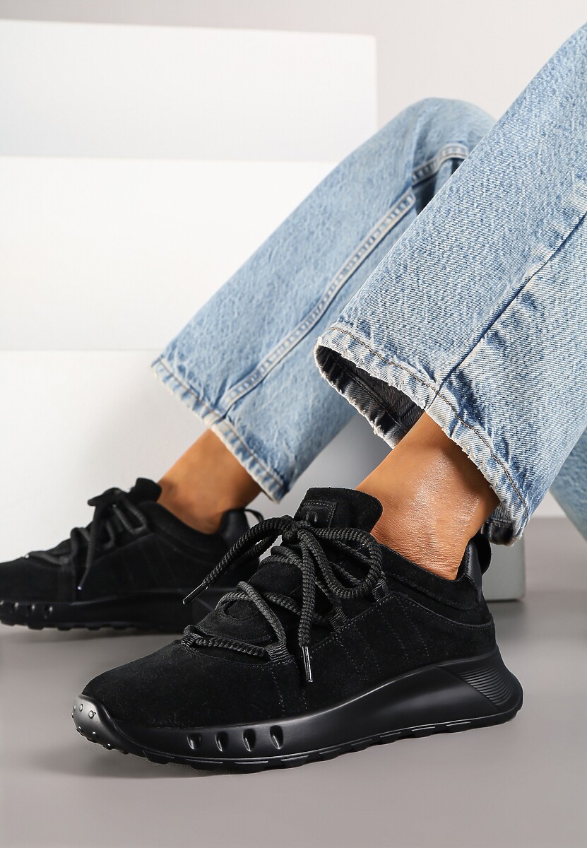 Czarne Zamszowe Sneakersy z Wkładką ze Skóry Naturalnej Dolavienne 2