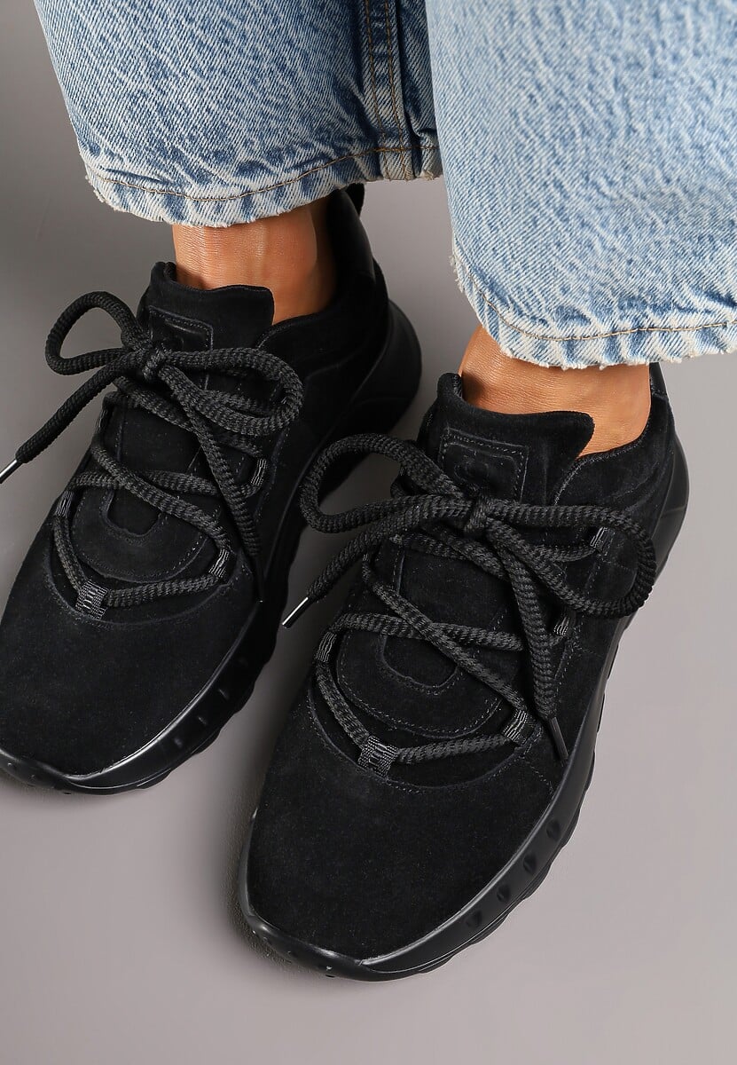 Czarne Zamszowe Sneakersy z Wkładką ze Skóry Naturalnej Dolavienne 3