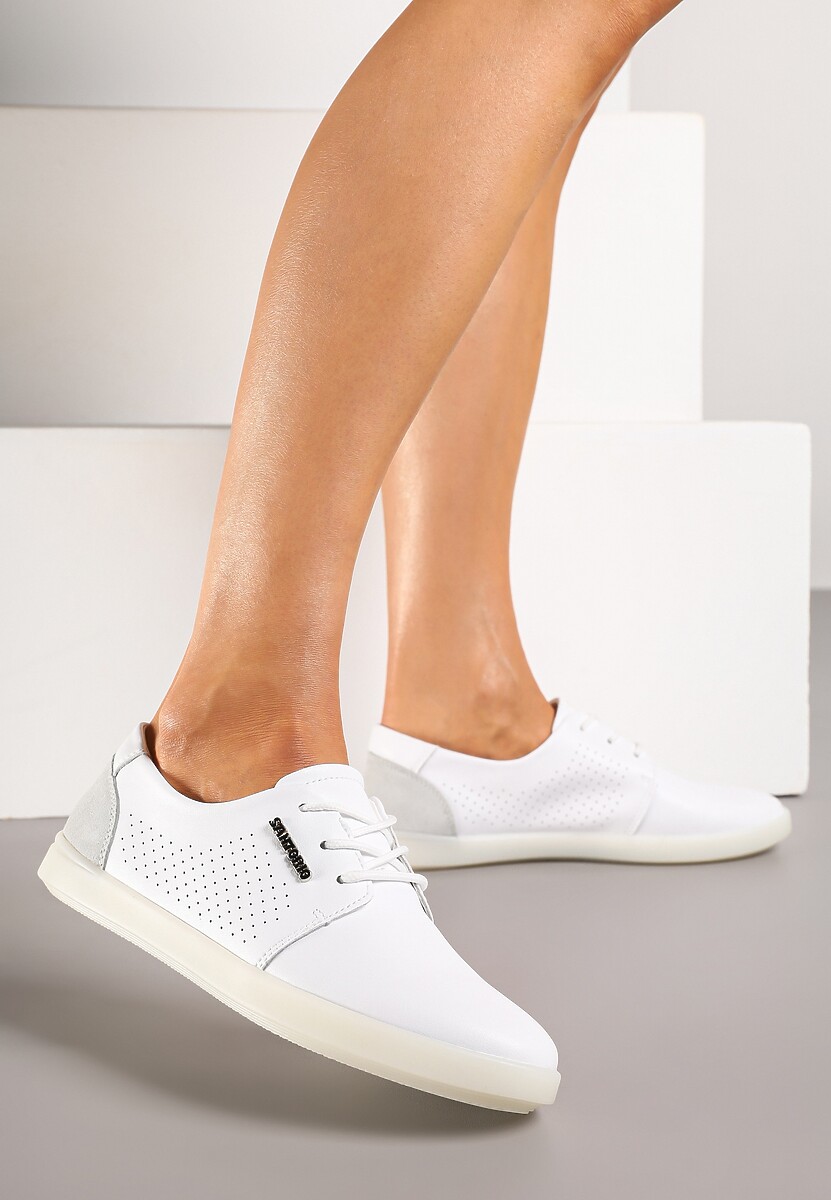 Białe Sneakersy ze Skóry Naturalnej z Perforacją Dolianea 2