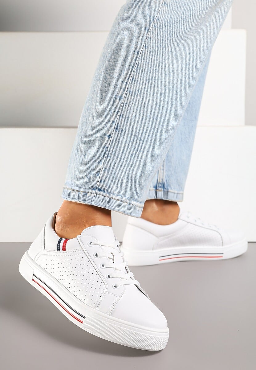 Białe Sneakersy Tenisówki ze Skóry Naturalnej Zdobione Perforacją Tillirene 2