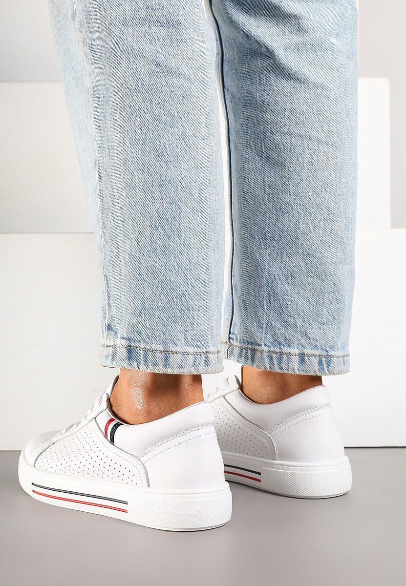 Białe Sneakersy Tenisówki ze Skóry Naturalnej Zdobione Perforacją Tillirene 3