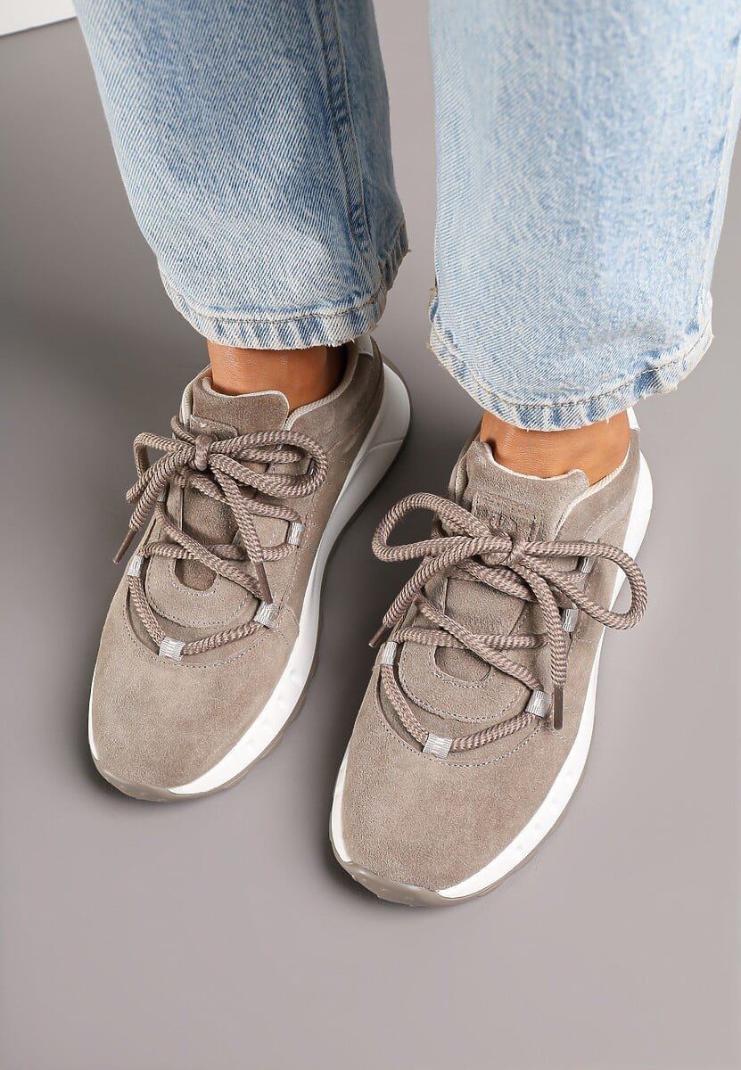 Ciemnobeżowe Zamszowe Sneakersy z Wkładką ze Skóry Naturalnej Dolavienne 3