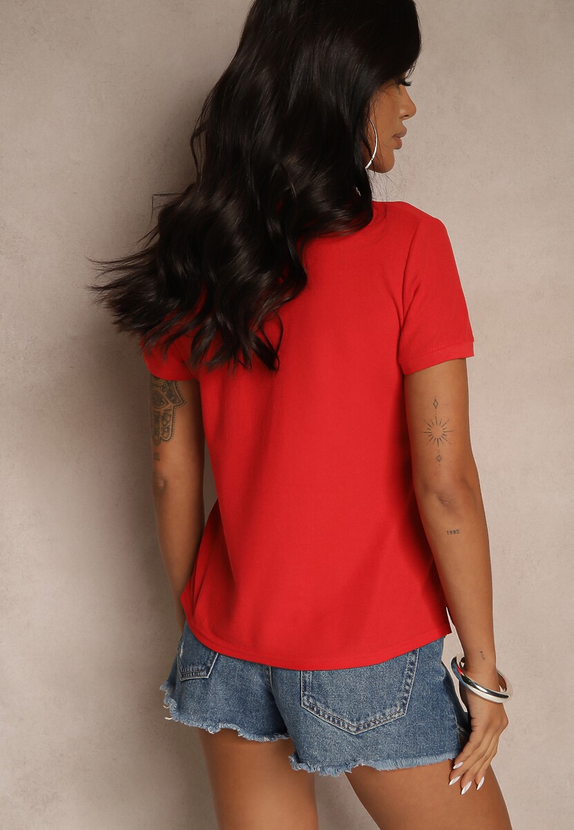 Czerwony Bawełniany T-shirt Typu Polo Arsenllia 3