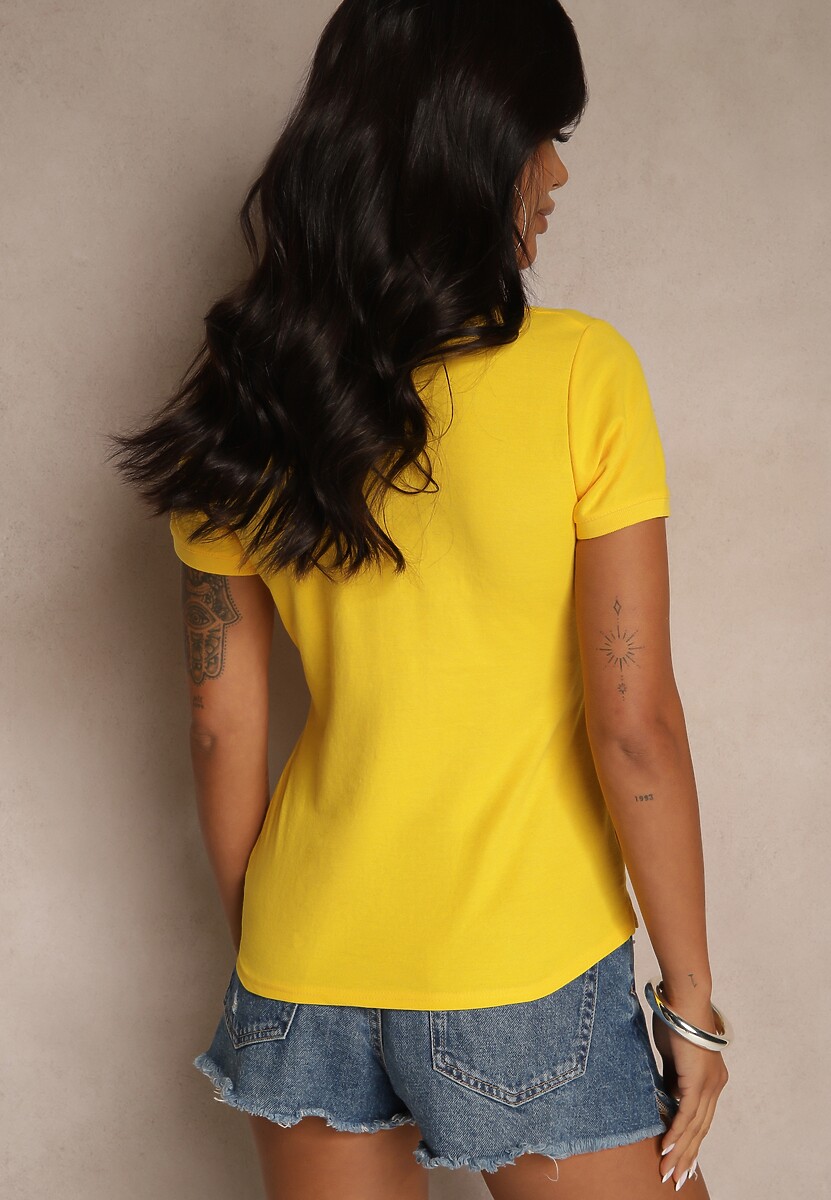 Żółty Bawełniany T-shirt Typu Polo Arsenllia 3