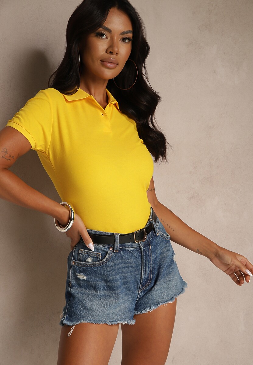 Żółty Bawełniany T-shirt Typu Polo Arsenllia 1