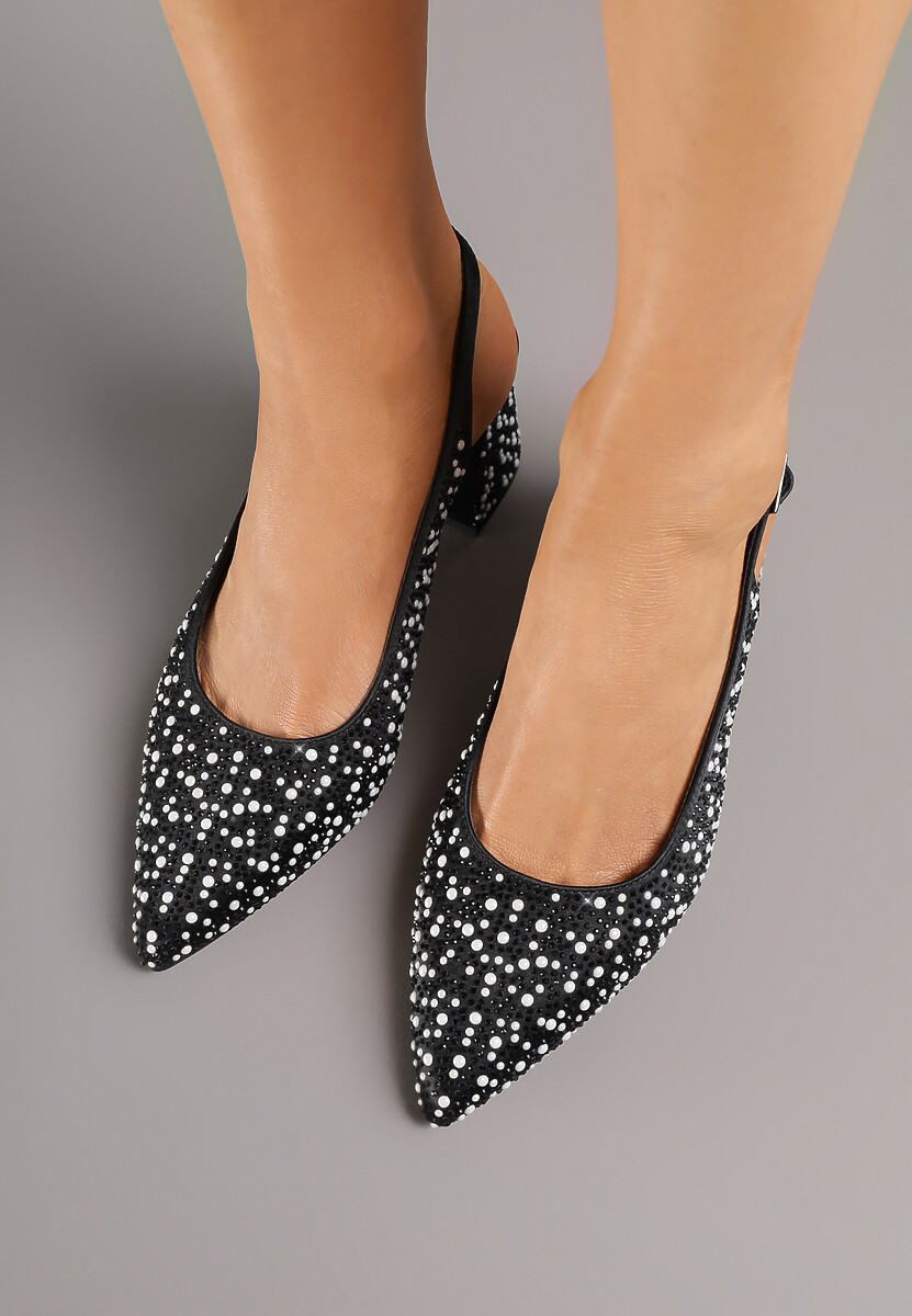 Czarne Sandały na Słupku Slingback Ozdobione Cyrkoniami Melanetta 3