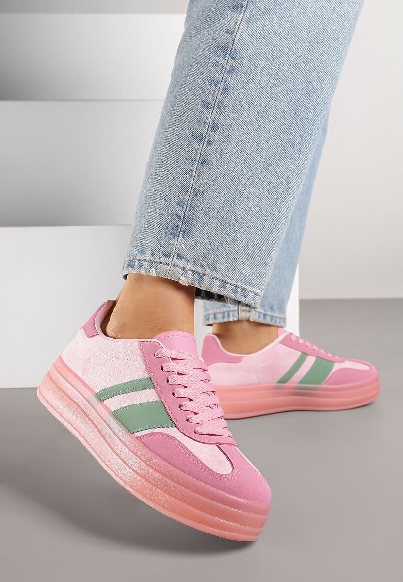 Różowe Sneakersy w Stylu Tenisówek z Geometrycznym Wzorem Melundea 1