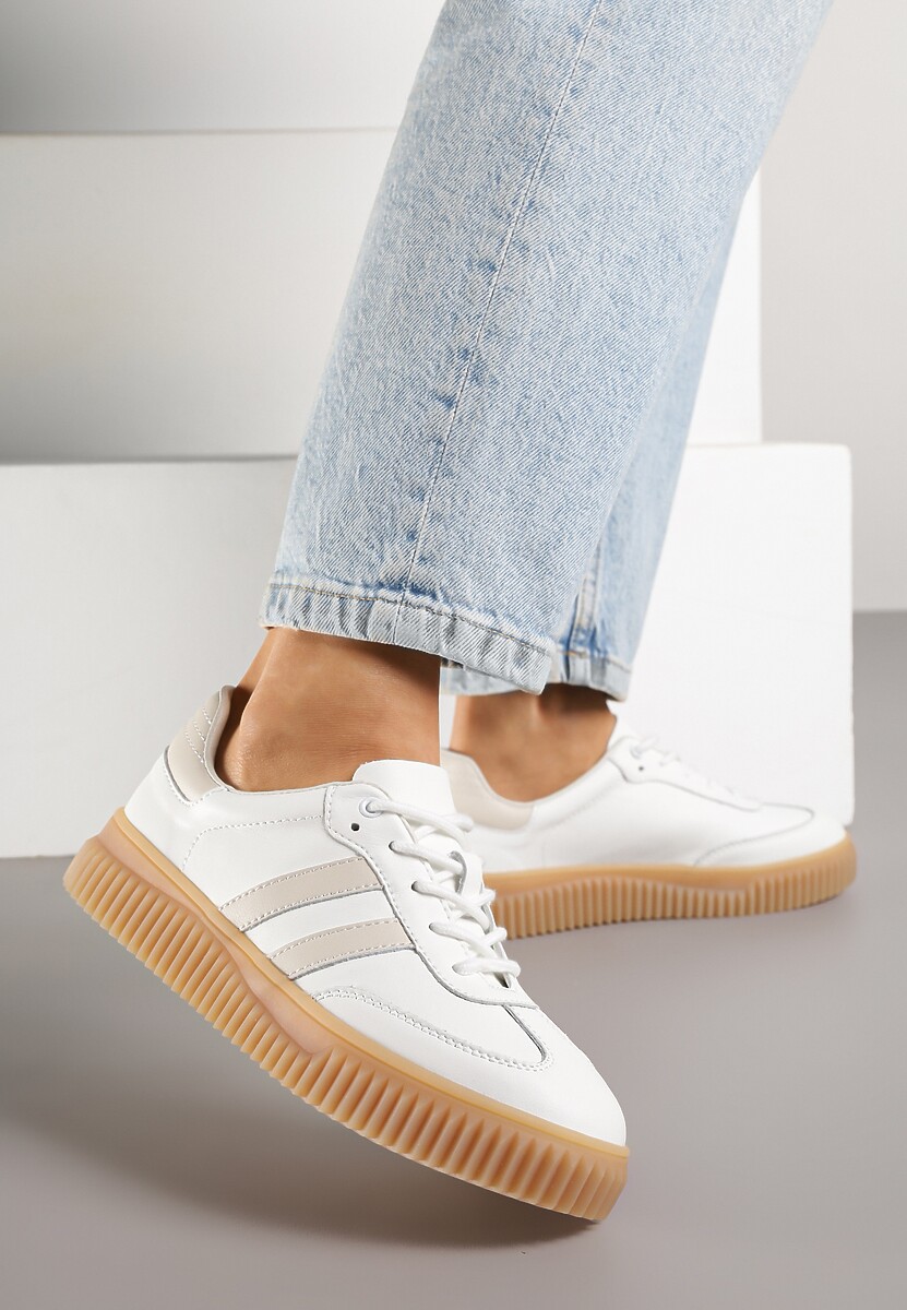 Białe Zamszowe Sneakersy w Stylu Kultowych Tenisówek ze Skórzaną Wkładką i Wzorem w Panterkę Tenannia 1