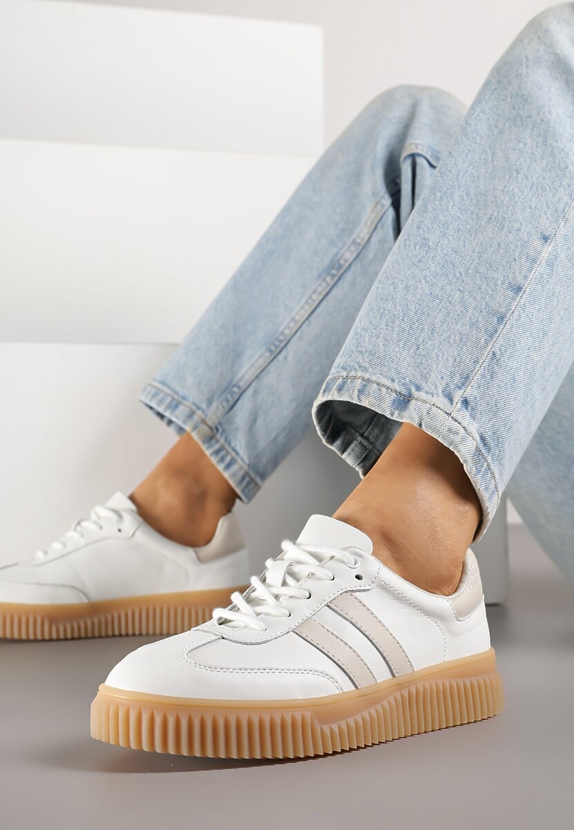 Białe Zamszowe Sneakersy w Stylu Kultowych Tenisówek ze Skórzaną Wkładką i Wzorem w Panterkę Tenannia 2