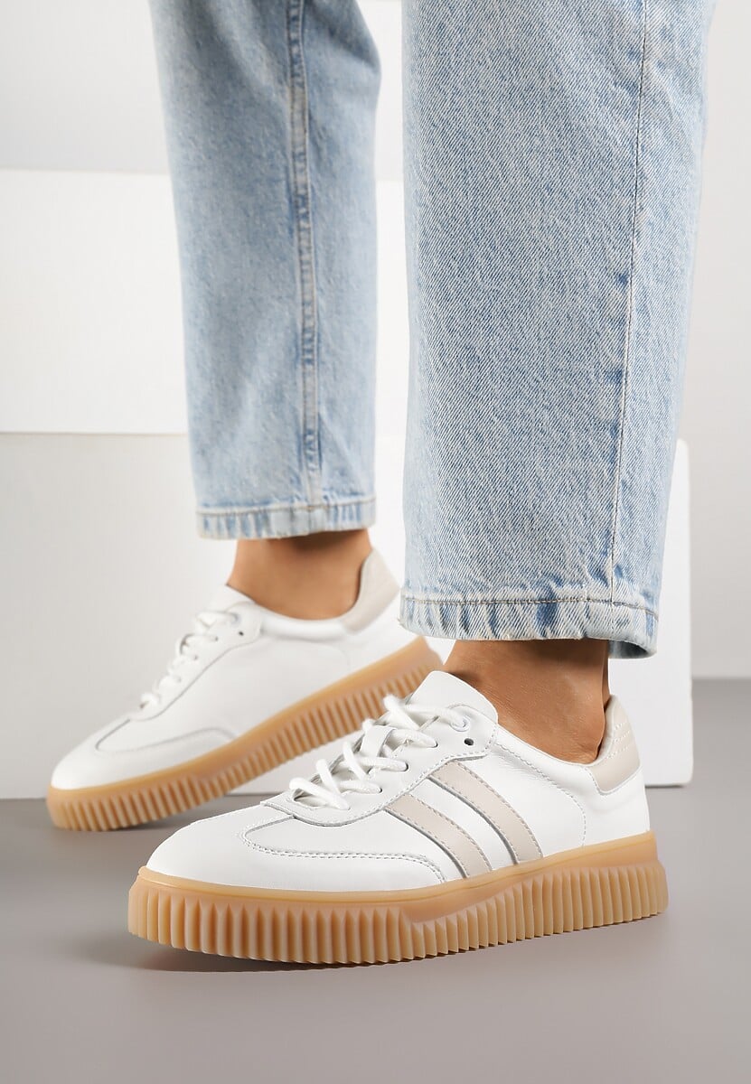 Białe Zamszowe Sneakersy w Stylu Kultowych Tenisówek ze Skórzaną Wkładką i Wzorem w Panterkę Tenannia 3