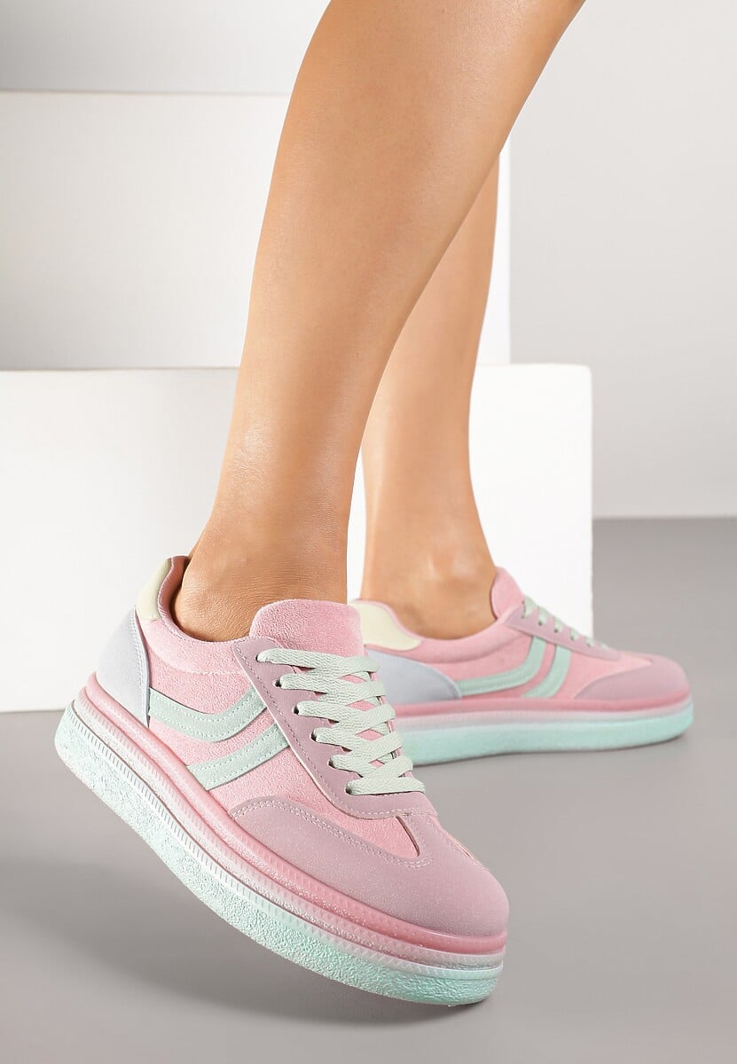 Różowe Sneakersy Typu Kultowe Tenisówki na Niskiej Platformie Olritia 1