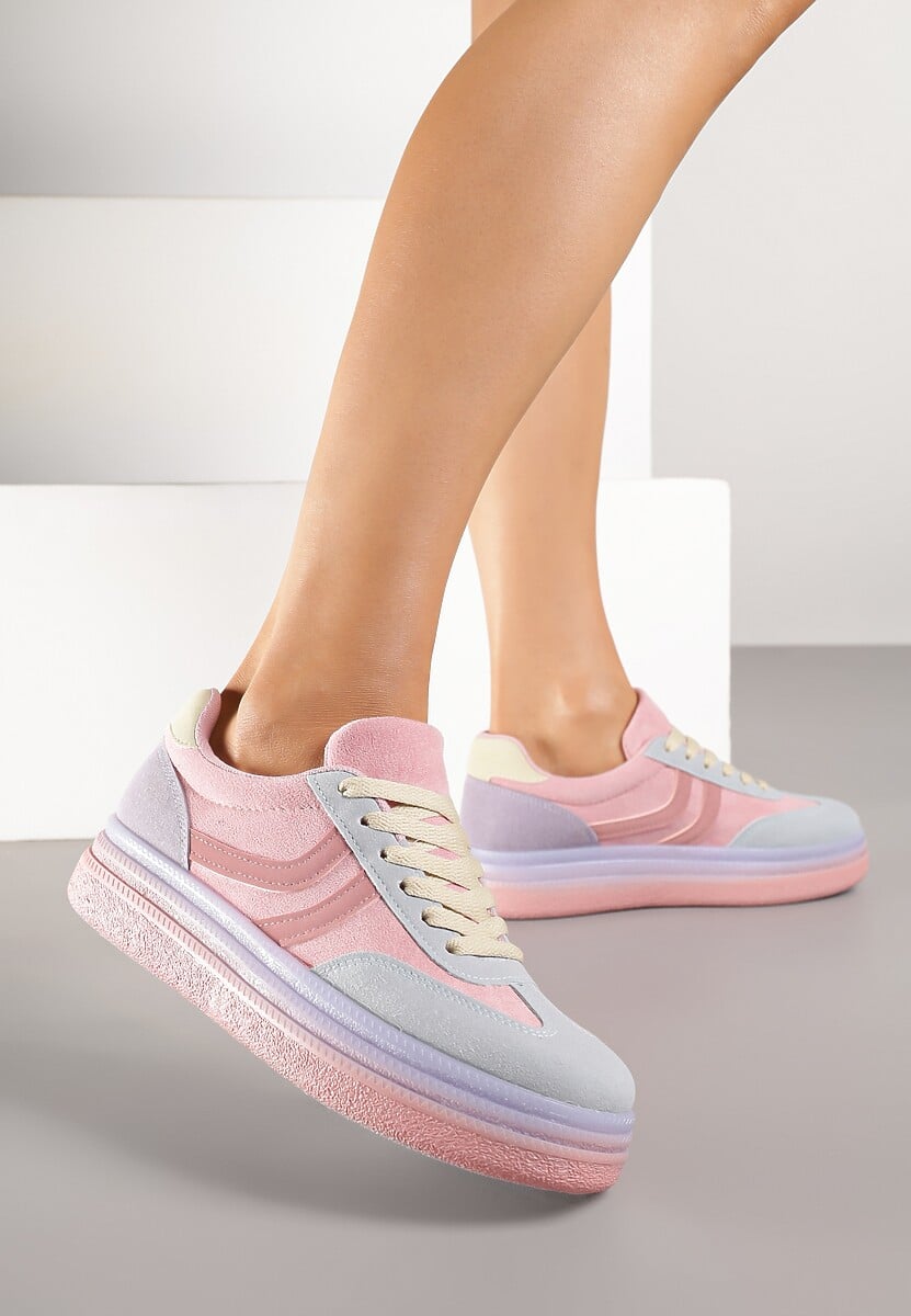 Fioletowe Sneakersy Typu Kultowe Tenisówki na Niskiej Platformie Olritia 1