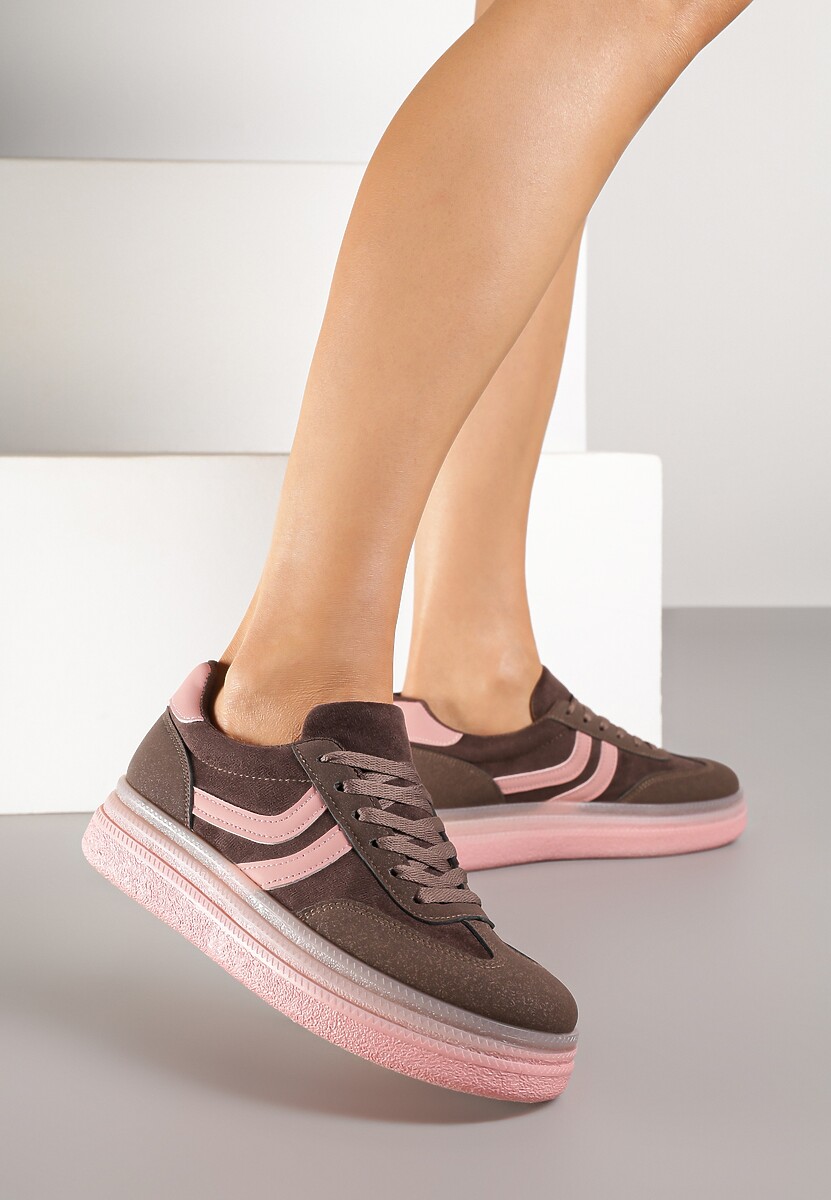 Brązowe Sneakersy Typu Kultowe Tenisówki na Niskiej Platformie Olritia 1