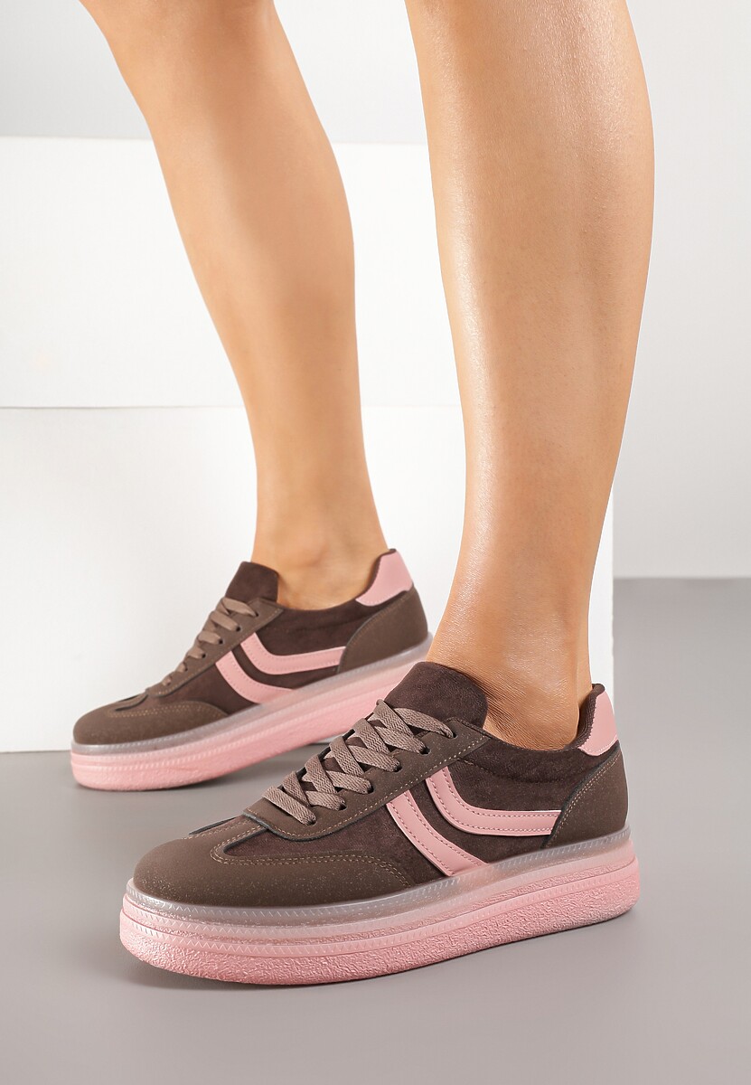 Brązowe Sneakersy Typu Kultowe Tenisówki na Niskiej Platformie Olritia 2