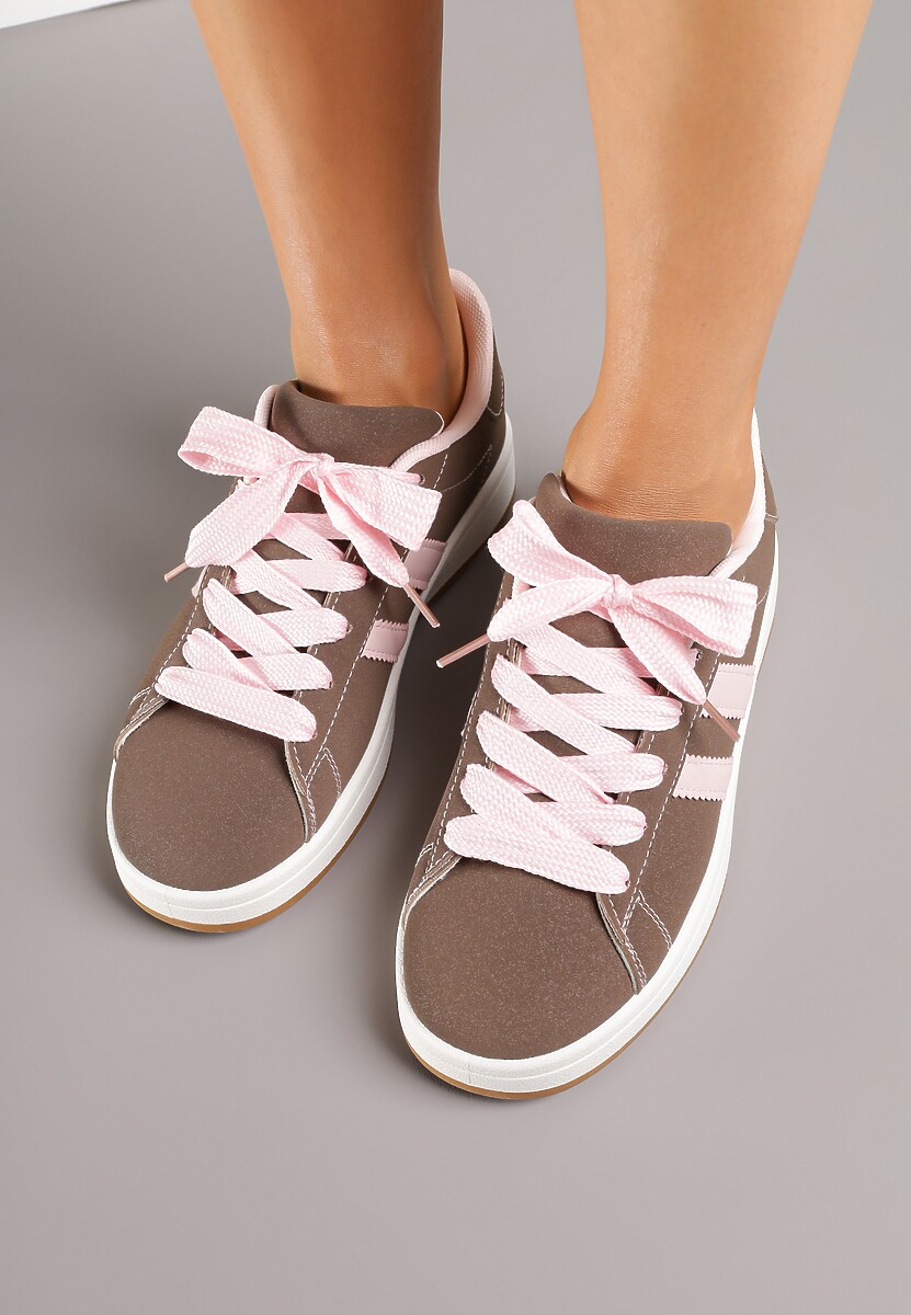 Brązowe Sneakersy Ozdobione Motywem Pasków Flortewi 3