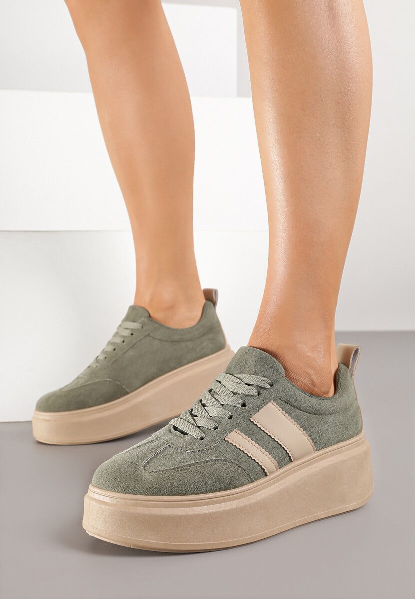 Zielone Sneakersy Klasyczne Tenisówki na Grubej Podeszwie z Koturnem Adessia 2