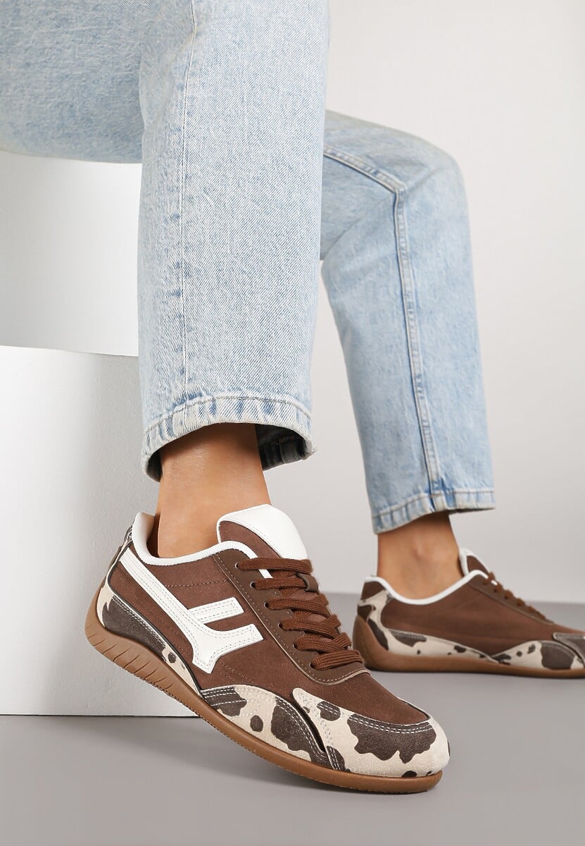Brązowe Sneakersy z Geometrycznym Motywem i Wzorem w Łaty Arpolia 1