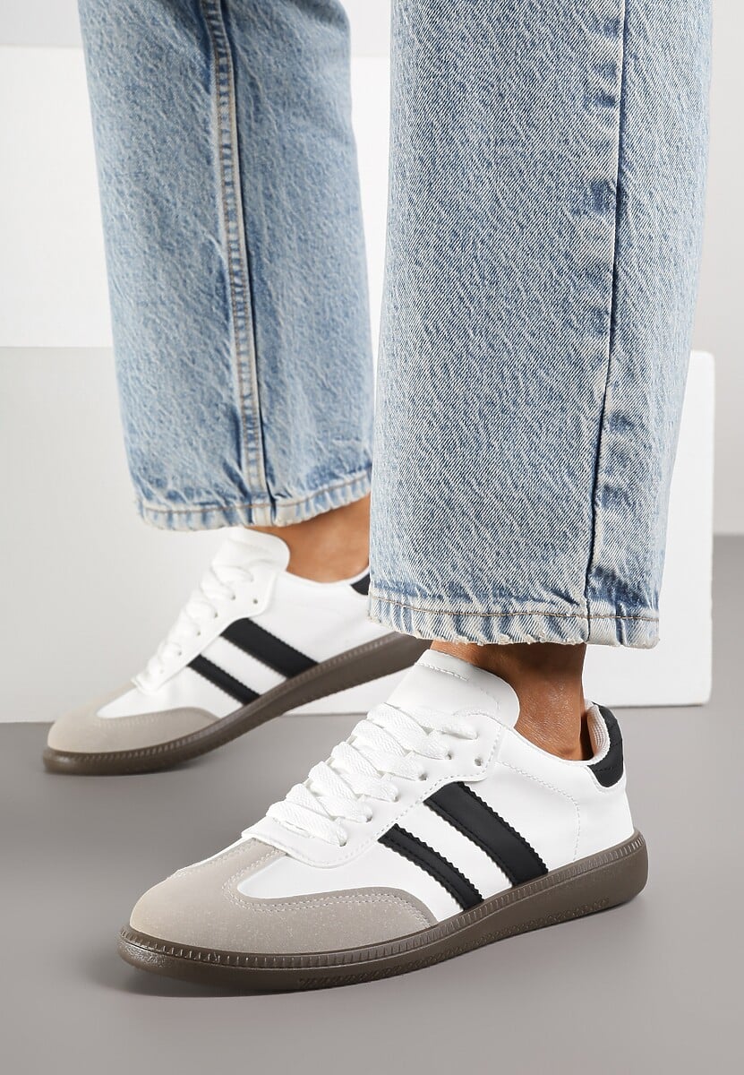 Białe Casualowe Sneakersy na Płaskiej Podeszwie z Paskami Jereria 1