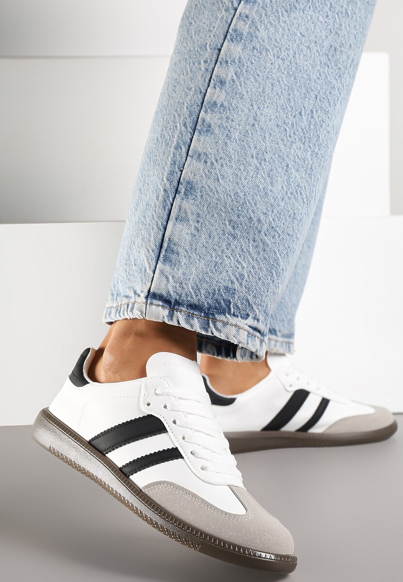 Białe Casualowe Sneakersy na Płaskiej Podeszwie z Paskami Jereria 2