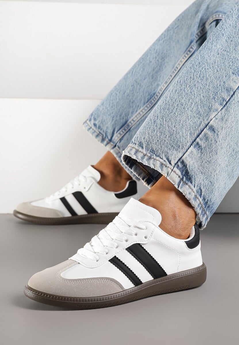 Białe Casualowe Sneakersy na Płaskiej Podeszwie z Paskami Jereria 3