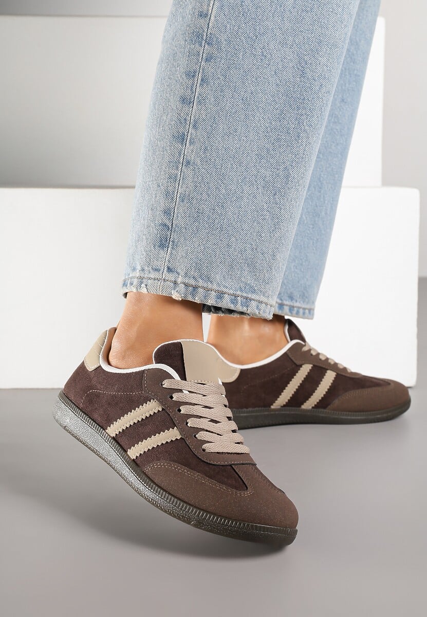 Brązowe Casualowe Sneakersy z Ekozamszu na Płaskiej Podeszwie Pemeriana 2