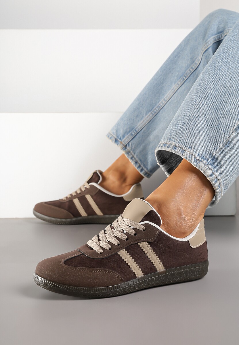 Brązowe Casualowe Sneakersy z Ekozamszu na Płaskiej Podeszwie Pemeriana 3