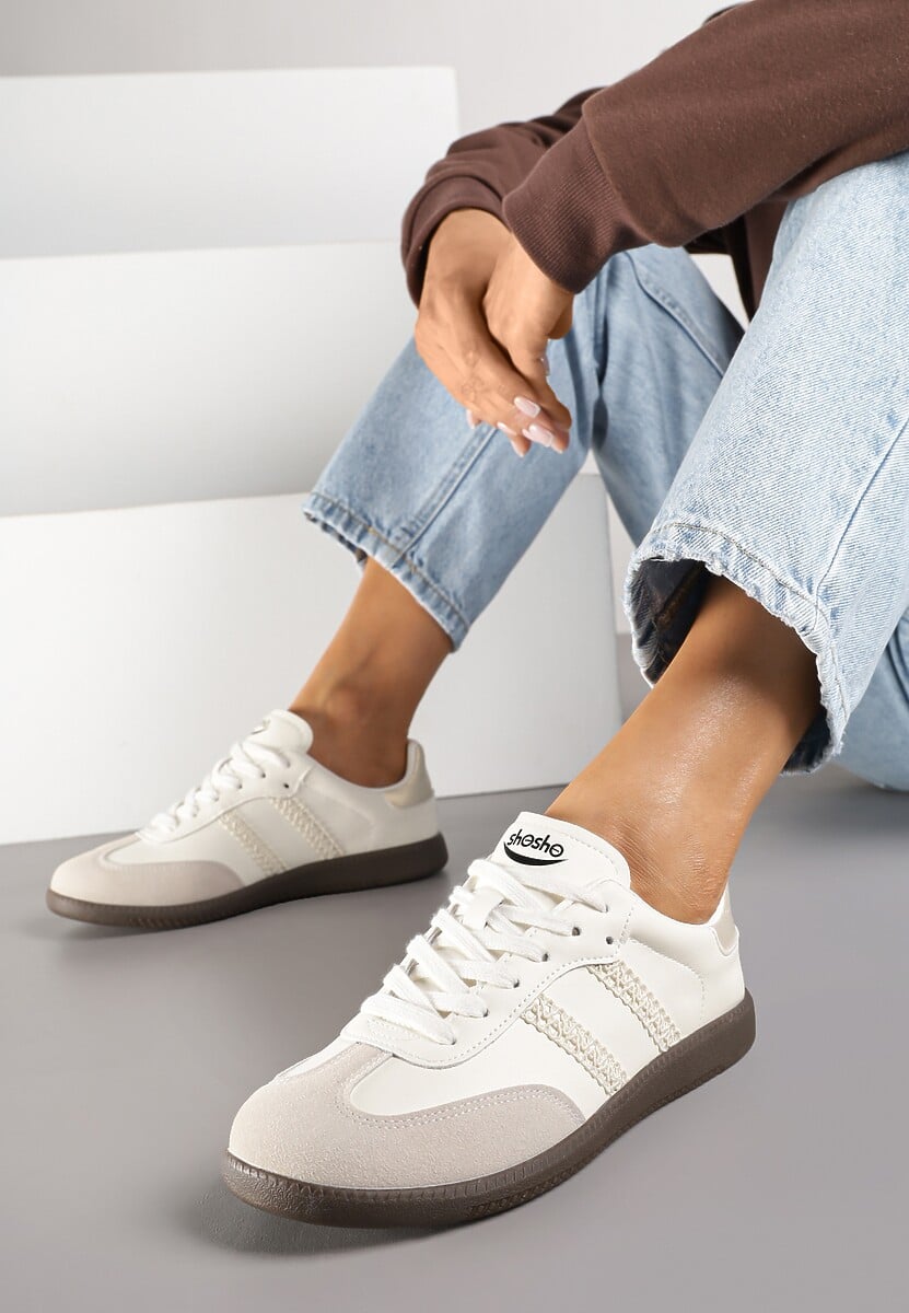 Beżowe Sneakersy w Stylu Tenisówek z Geometrycznym Motywem Halonelle 1