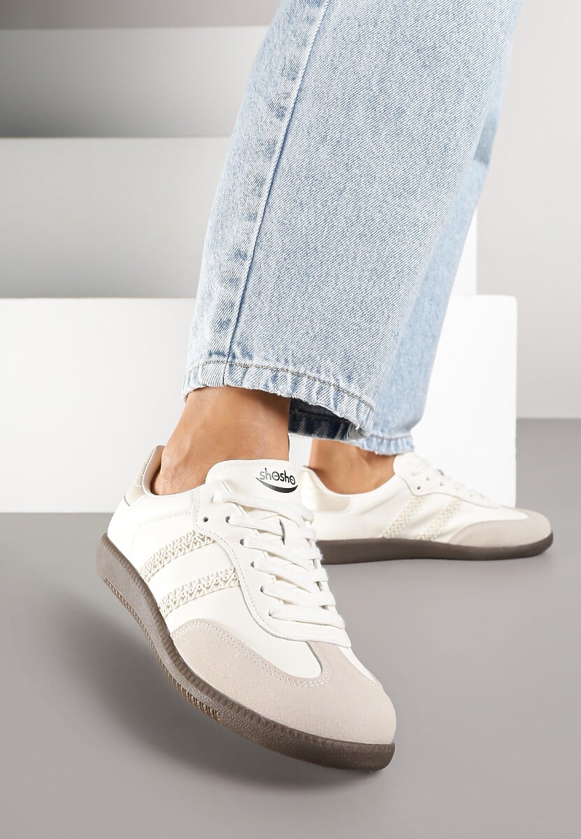 Beżowe Sneakersy w Stylu Tenisówek z Geometrycznym Motywem Halonelle 2