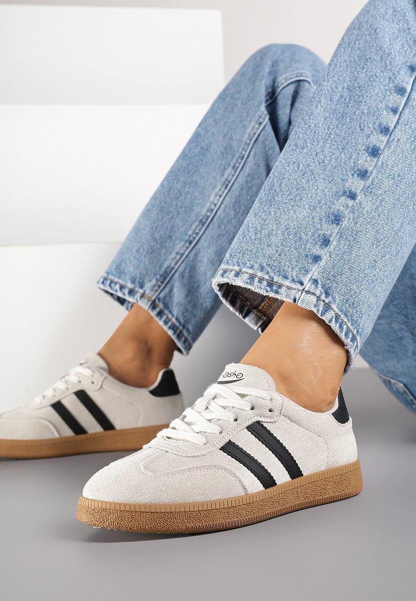 Beżowe Sneakersy Tenisówki Ozdobione Paskami Halianea 2