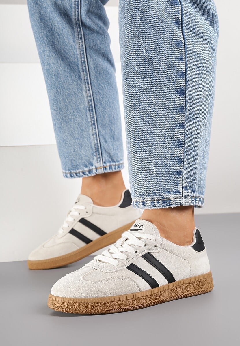 Beżowe Sneakersy Tenisówki Ozdobione Paskami Halianea 3