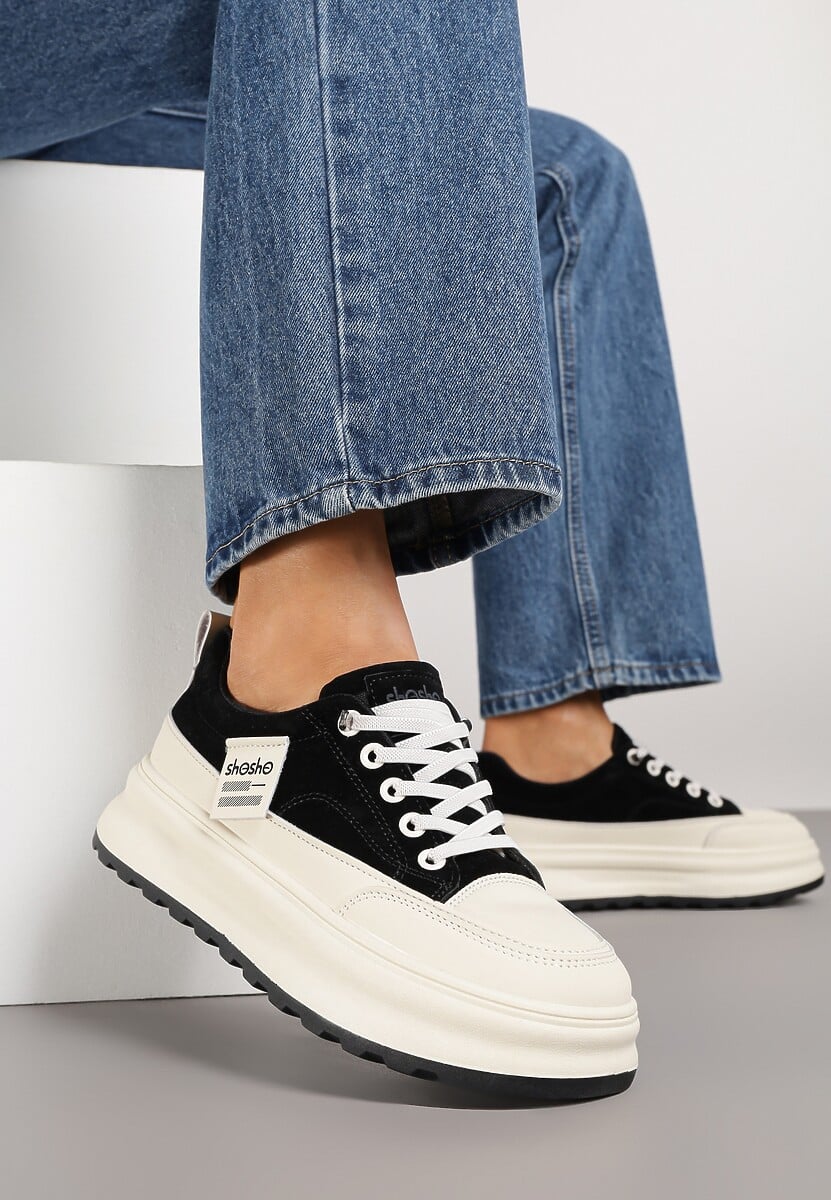 Czarne Sneakersy na Tłoczonej Platformie Ozdobione Napisami  Naliase 2