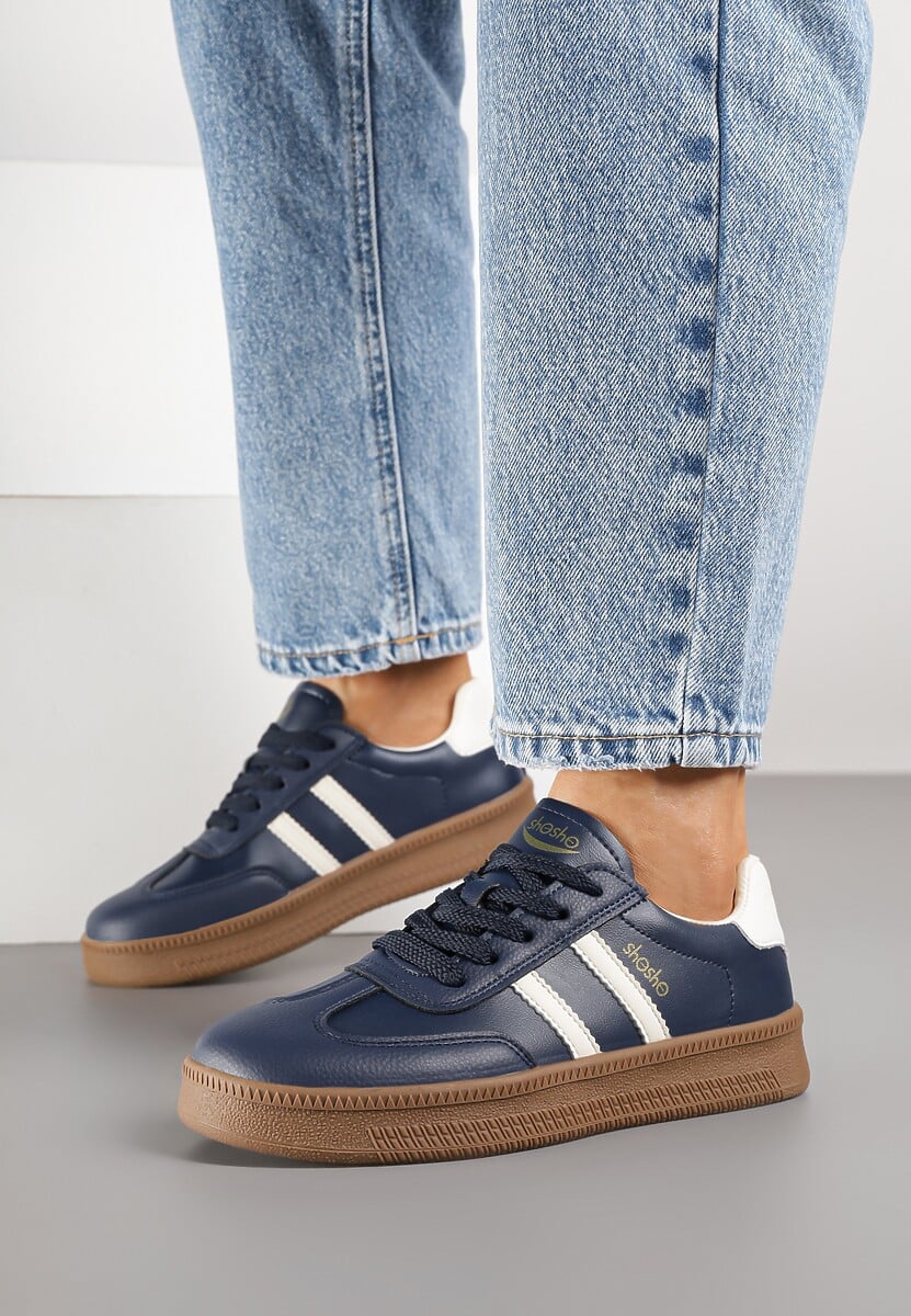 Granatowe Sneakersy Sportowe z Ozdobnymi Paskami i Przeszyciami Wenilan 3