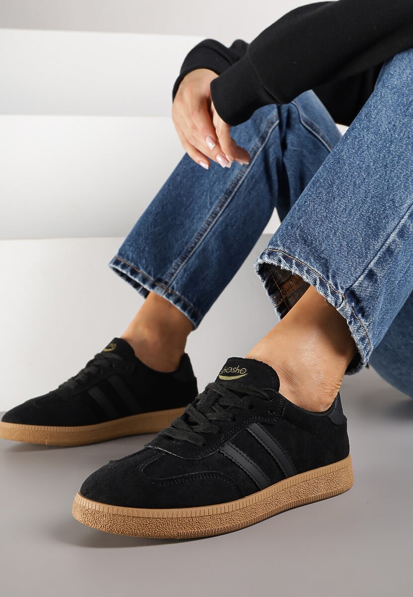Czarne Sneakersy Tenisówki Ozdobione Paskami Halianea 1