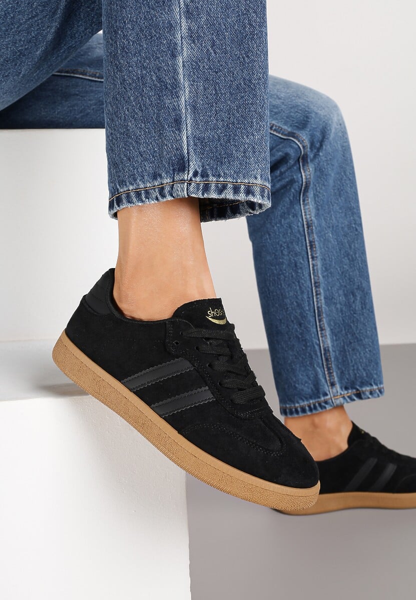 Czarne Sneakersy Tenisówki Ozdobione Paskami Halianea 2