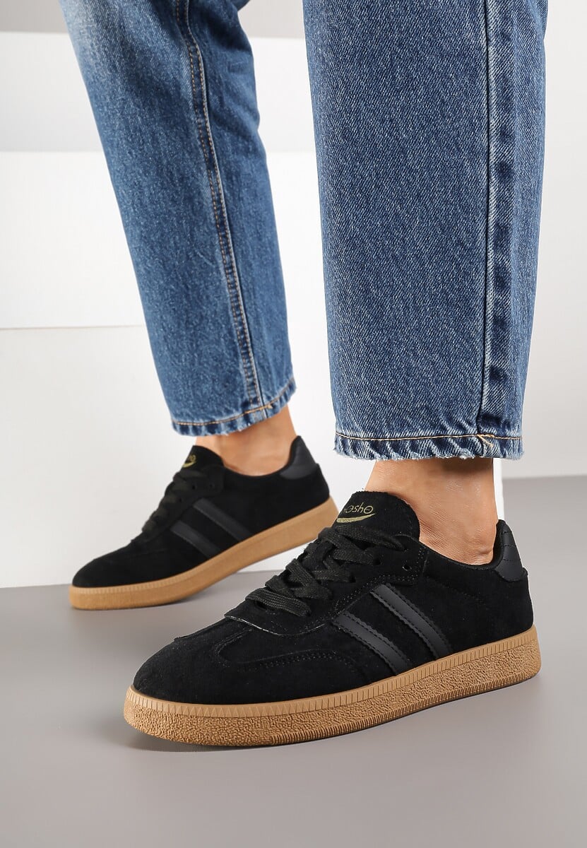 Czarne Sneakersy Tenisówki Ozdobione Paskami Halianea 3