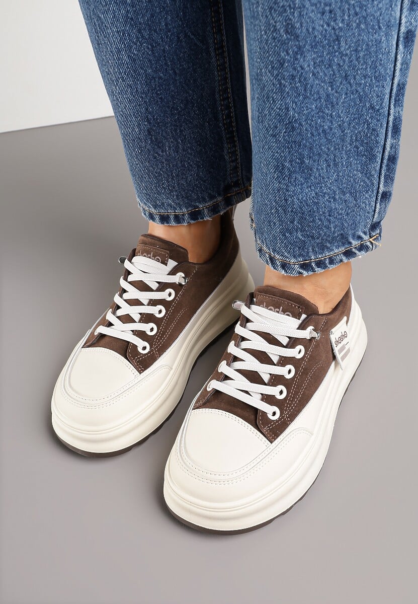 Brązowe Sneakersy na Tłoczonej Platformie Ozdobione Napisami  Naliase 3