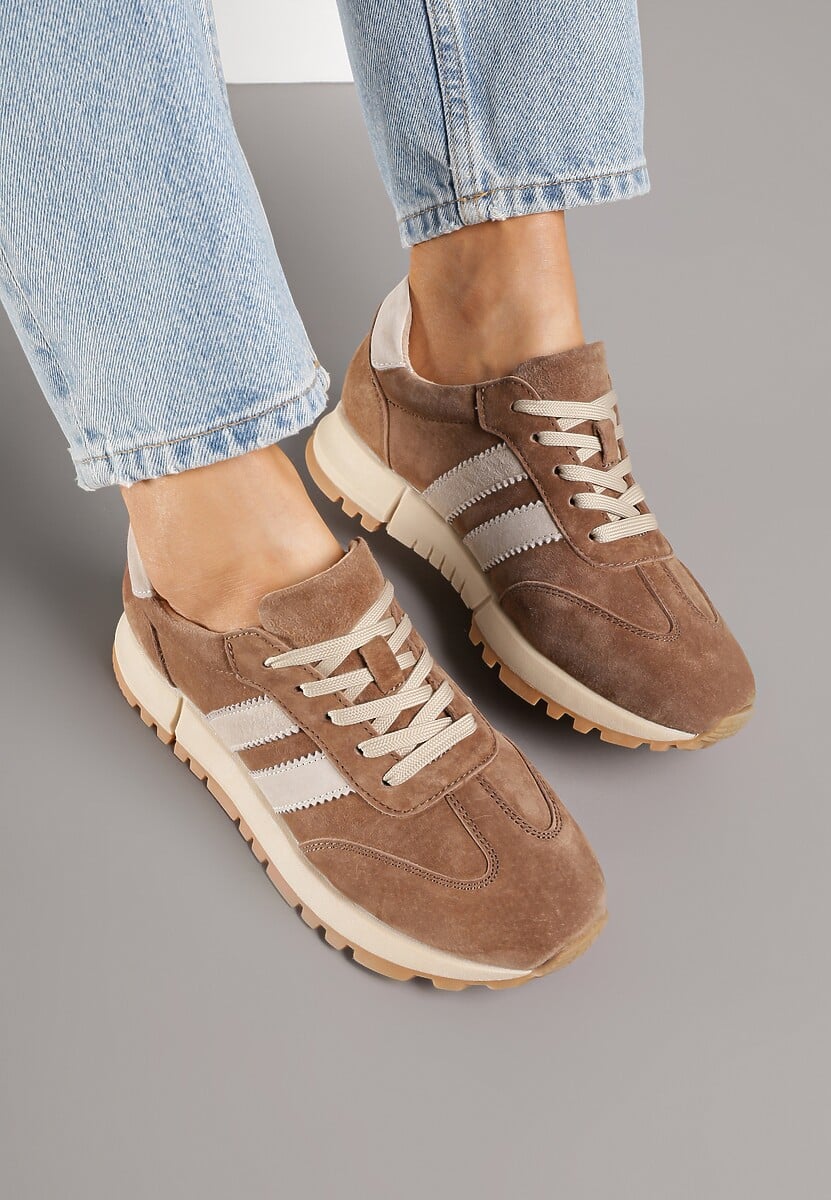 Brązowe Sneakersy ze Skóry Naturalnej z Paskami Kiarre 3