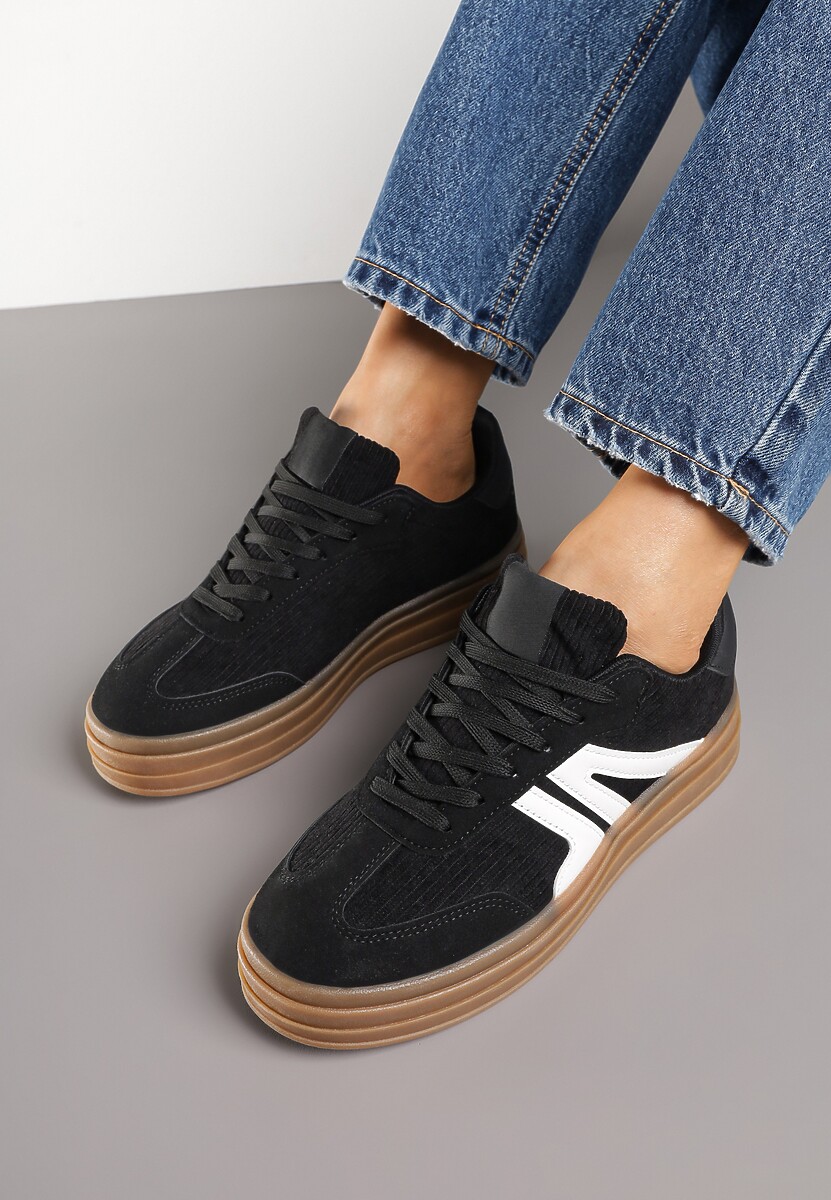 Czarne Sneakersy Tenisówki na Platformie z Tłoczeniem i Geometrycznym  Motywem Kialie 3
