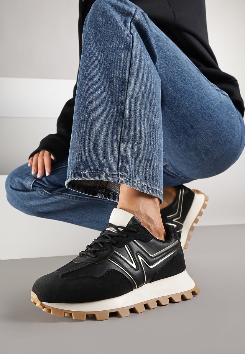 Czarne Sneakersy Ozdobione Geometrycznym Motywem Annerie 1