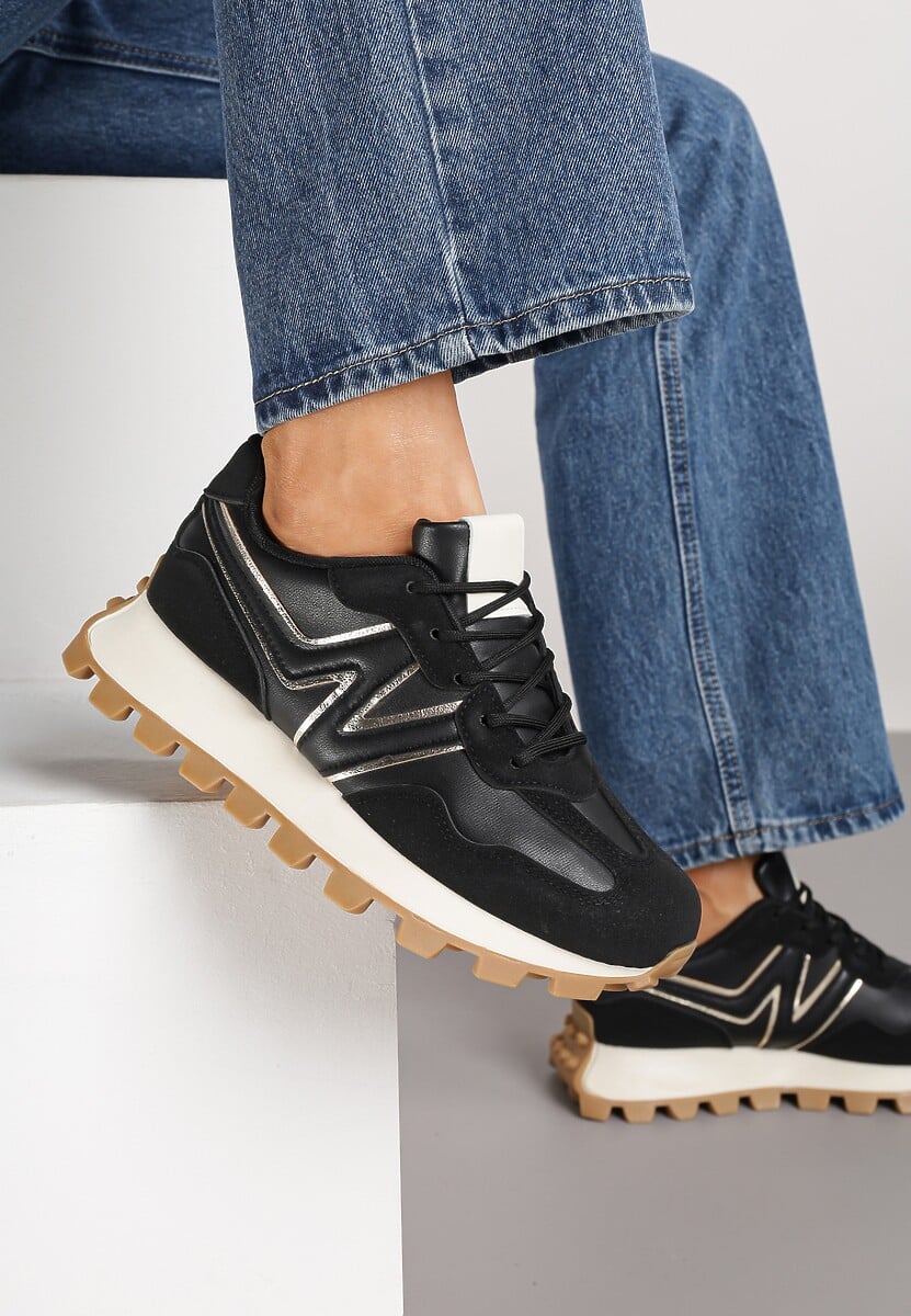 Czarne Sneakersy Ozdobione Geometrycznym Motywem Annerie 2