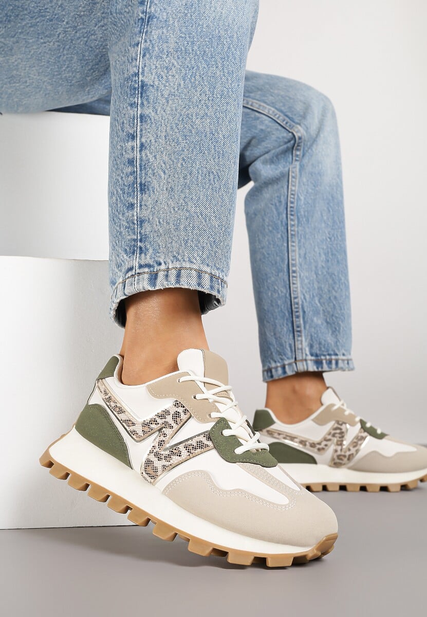 Beżowe Sneakersy Ozdobione Geometrycznym Motywem Annerie 1