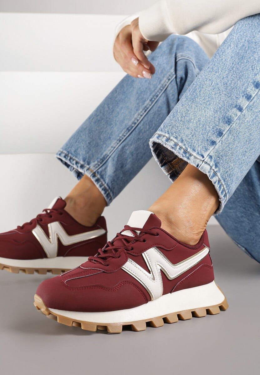 Bordowe Sneakersy Ozdobione Geometrycznym Motywem Annerie 2