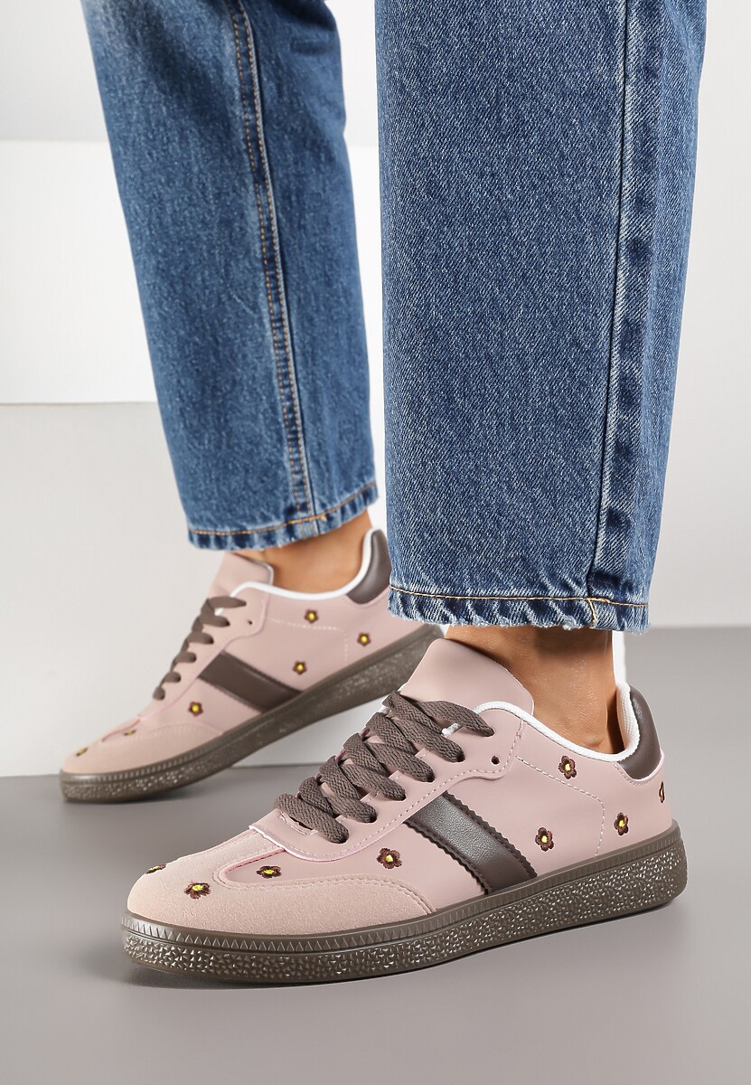 Różowe Sneakersy Tenisówki Ozdobione Kwiatkami Zummine 2